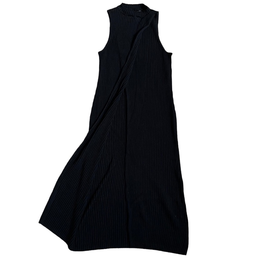 GUESS BLACK RIBBED KNIT MOCK NECK TANK WITH SLIT IP FRONT SIZE XS